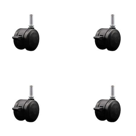 Service Caster 2'' Black Floor Safe Twin Wheel Casters with Brakes 7/16 Grip Ring Stem, 4PK SCC-GR02S50-TPR-BLK-B-716176-4